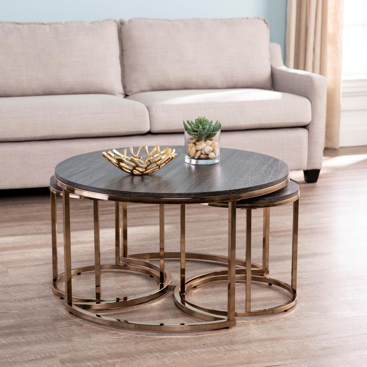Famous 3 Piece Sofa & Nesting Table Set Inside Lakenheath 3 Piece Nesting Cocktail Table Set – Champagne –  (View 9 of 15)