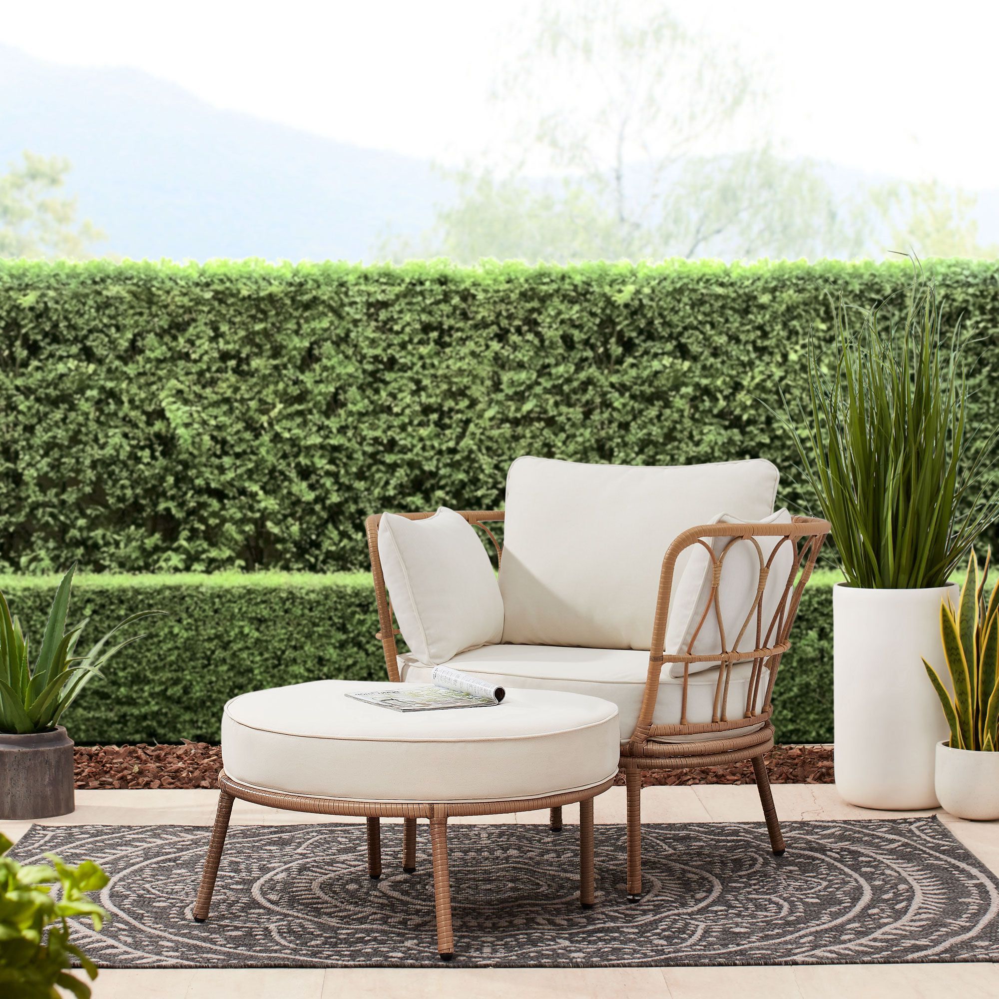 Fashionable Better Homes & Gardens Willow Sage All Weather Wicker Outdoor Cuddle Chair  And Ottoman Set, Beige – Walmart With All Weather Wicker Outdoor Cuddle Chair And Ottoman Set (Photo 1 of 15)