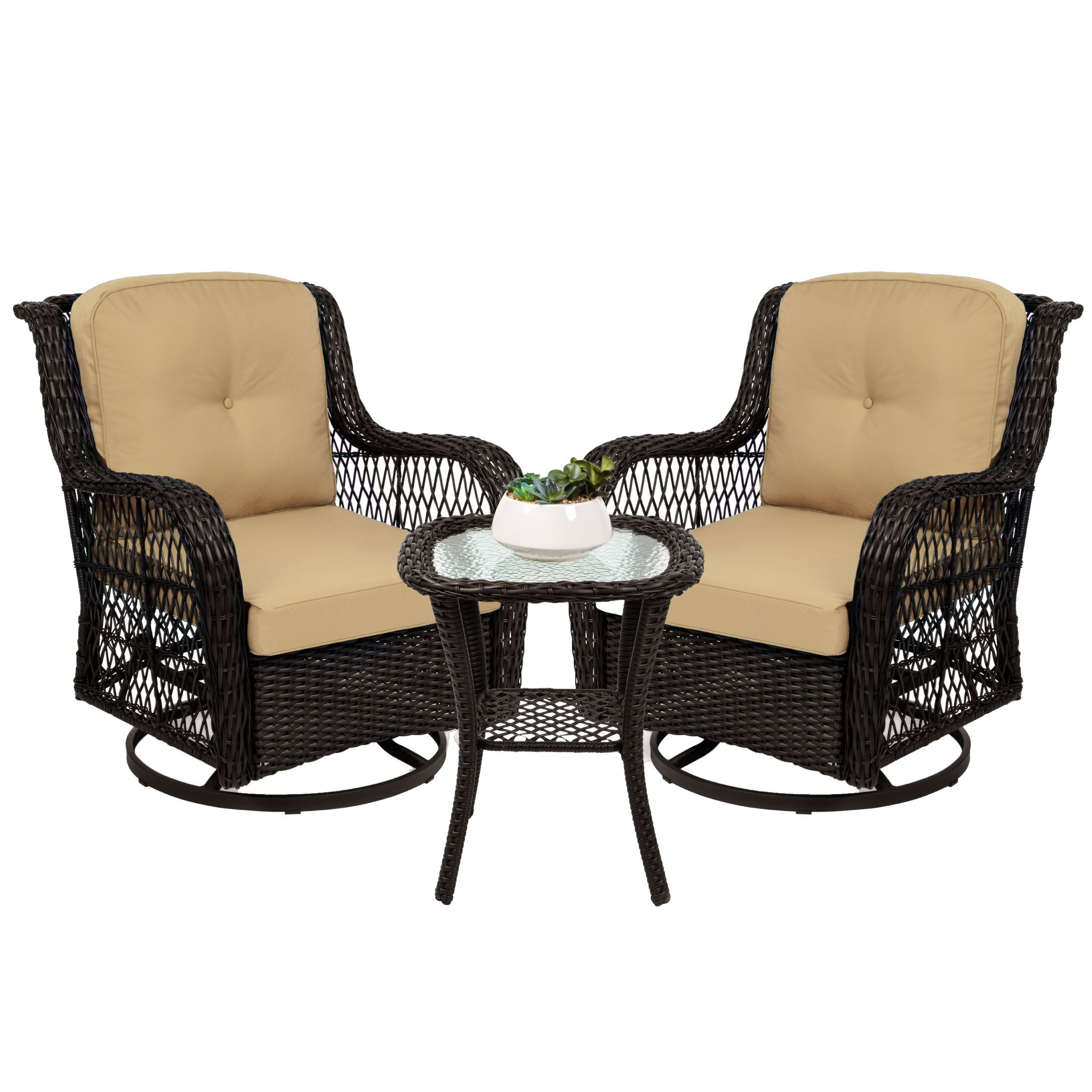 Favorite Best Choice Products 3 Piece Patio Wicker Bistro Furniture Set W/ 2  Cushioned Swivel Rocking Chairs, Side Table – Rust – Walmart Throughout Rocking Chairs Wicker Patio Furniture Set (View 12 of 15)
