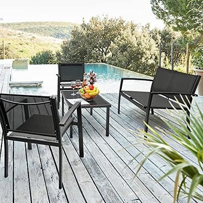 Flamaker 4 Pieces Patio Furniture Outdoor Furniture Outdoor Patio Furniture  Set Textilene Bistro Set Modern Conversation Set Black Bistro Set With Loveseat  Tea Table For Home, Lawn And Balcony (black) – Yahoo Shopping Within Most Recently Released Loveseat Tea Table For Balcony (Photo 12 of 15)
