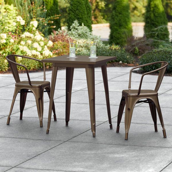 Lancaster Table & Seating Alloy Series 24" X 24" Copper Dining Height Outdoor  Table With 2 Arm Chairs Intended For Widely Used Outdoor 2 Arm Chairs And Coffee Table (Photo 10 of 15)