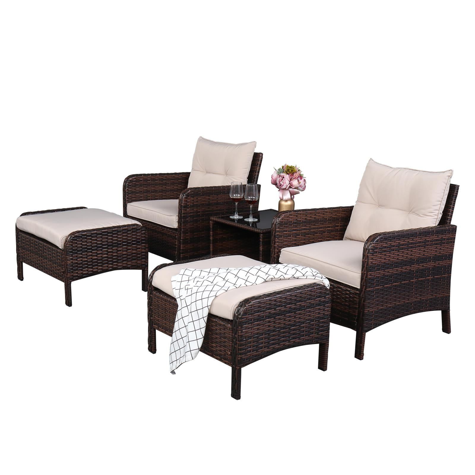 Latest Zimtown 5 Piece Outdoor Patio Furniture Set With Ottomans And Side Table, Iron  Frame – Walmart For Side Table Iron Frame Patio Furniture Set (Photo 4 of 15)