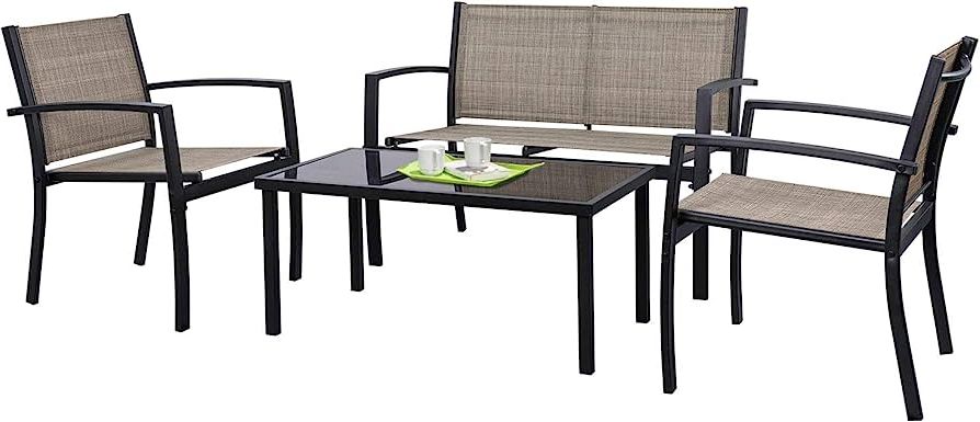 Loveseat Tea Table For Balcony Regarding Most Recent Amazon: Tuoze 4 Pieces Outdoor Patio Furniture Set Conversation Set  With Glass Coffee Table Bistro Set With Loveseat Garden Yard Lawn And  Balcony (brown) : Patio, Lawn & Garden (Photo 11 of 15)