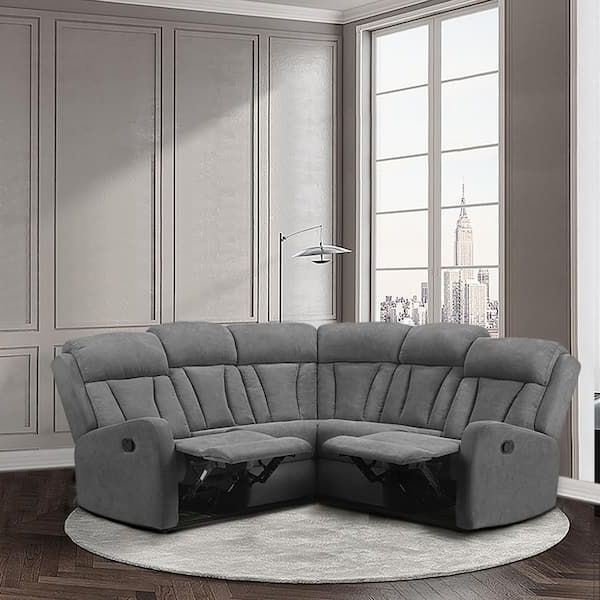 Luxury Comfort 81.5 In. W Slope Arm 3 Piece Polyester Curved Sectional Sofa  Manual Recliner Living Room Set In Gray Gy Se Recliner – The Home Depot With Regard To Latest 3 Piece Curved Sectional Set (Photo 6 of 15)