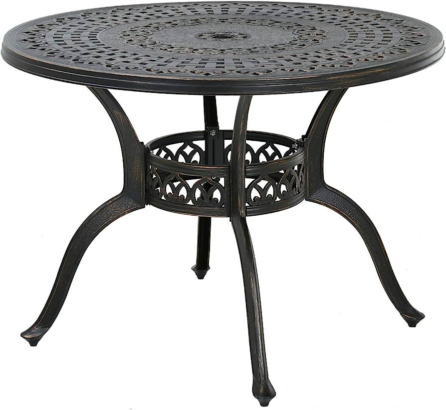 Metal Table Patio Furniture With Regard To Famous Amazon: Fdw Patio Table Outdoor Table Outdoor Dining Table Patio Dining  Table Wrought Iron Weather Resistant Patio Furniture For Patio Outdoor Pool  Balcony (round) : Patio, Lawn & Garden (View 3 of 15)