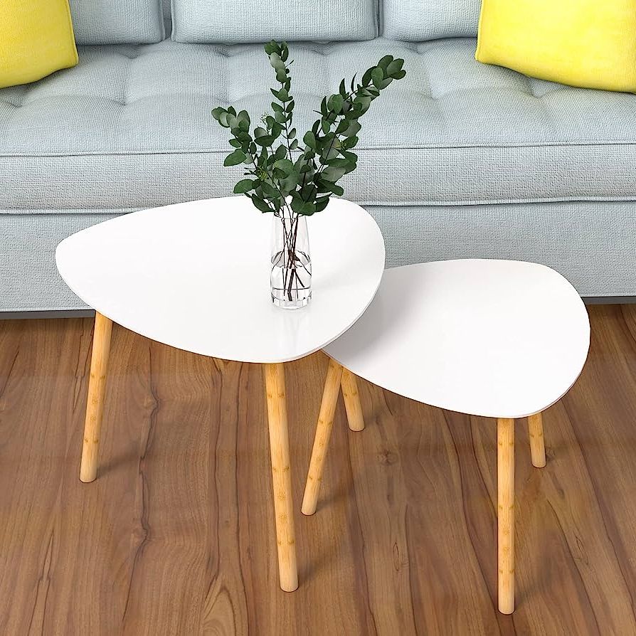 Most Current Amazon: Bamboo White Nesting End Table – Side Tables Living Room Tables,  Nesting Tables Set Of 2 Small Coffee Table, Modern Minimalist Triangle  Center Table For Sofa Bedside Bedroom Apartment Ofiice : Intended For 3 Piece Sofa & Nesting Table Set (Photo 12 of 15)