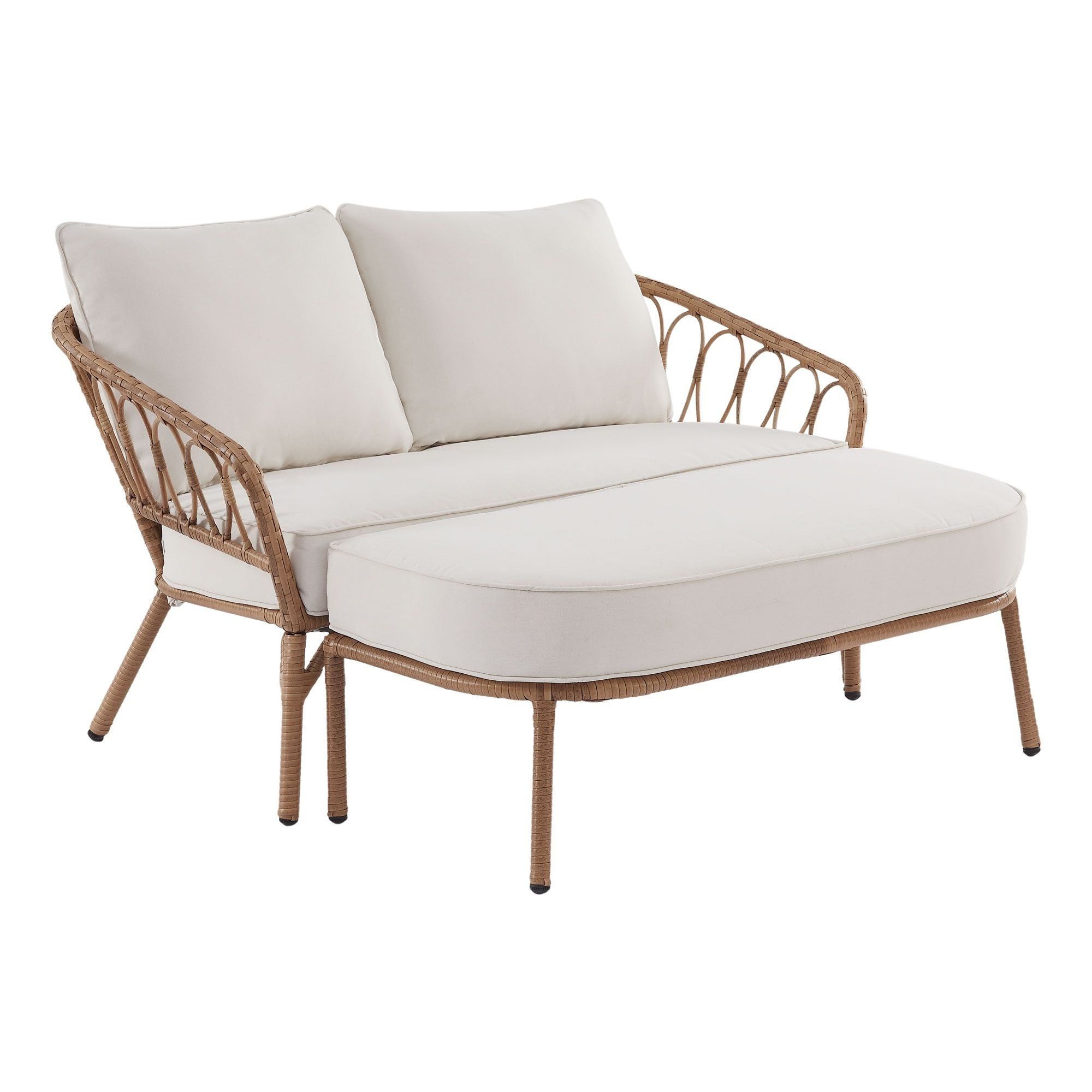 Most Recent All Weather Wicker Outdoor Cuddle Chair And Ottoman Set In Willow Sage All Weather Wicker Outdoor Loveseat And Ottoman Set, Beige – –   (View 7 of 15)