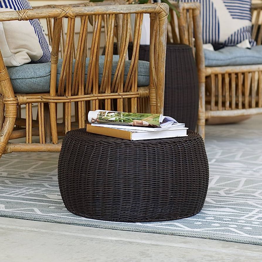 Most Recent Brown Wicker Chairs With Ottoman Inside Amazon : Household Essentials Ml 5005 Resin Wicker Footstool Ottoman (Photo 15 of 15)