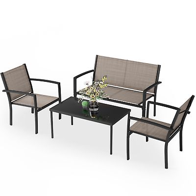 Most Recent Comfy 4pc Patio Furniture Outdoor Set Loveseat Tea Table Armchairs Lawn  Balcony (Photo 8 of 15)