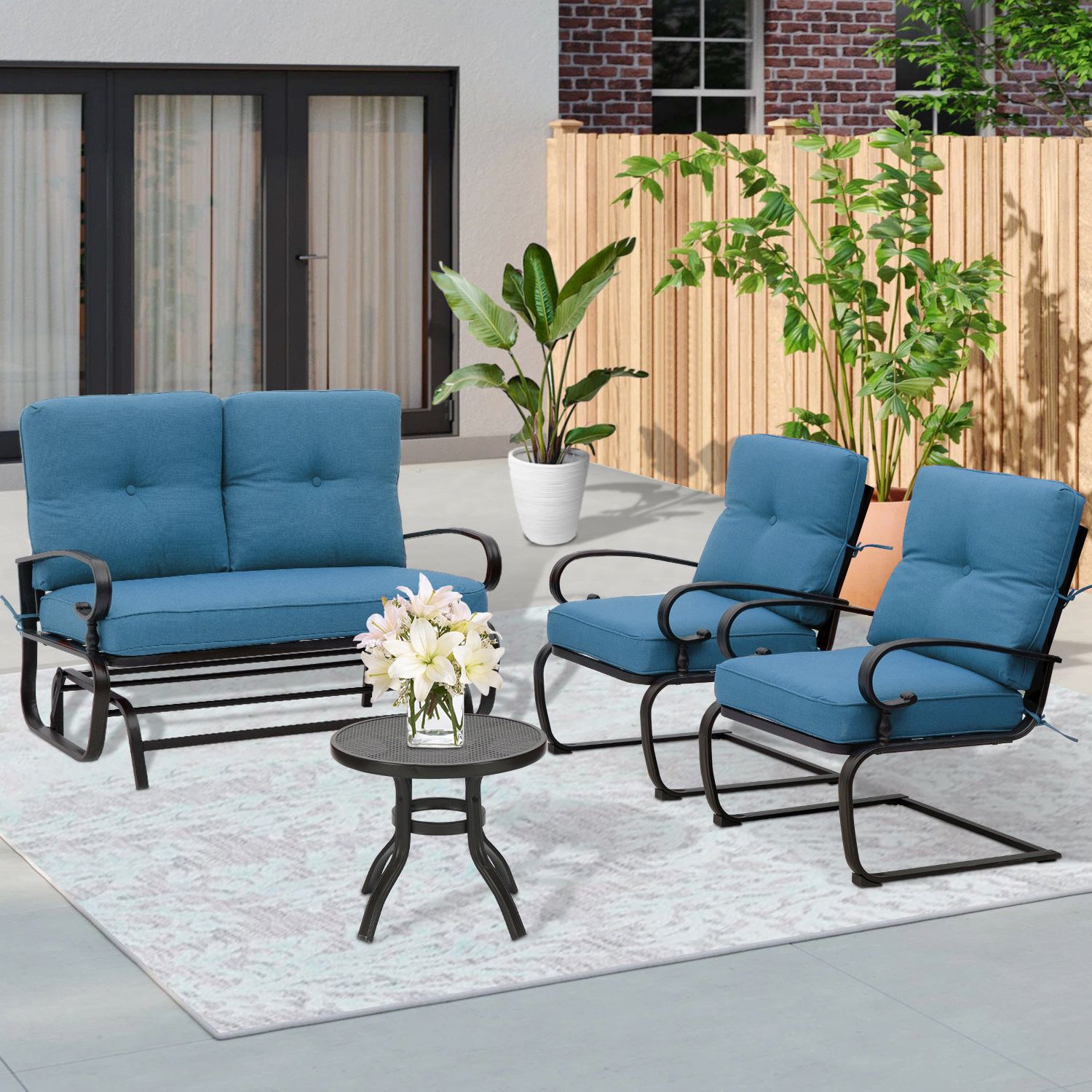 Most Recent Outdoor Cushioned Chair Loveseat Tables With Charlton Home® Faasulu 4 – Person Outdoor Seating Group With Cushions &  Reviews (View 10 of 15)