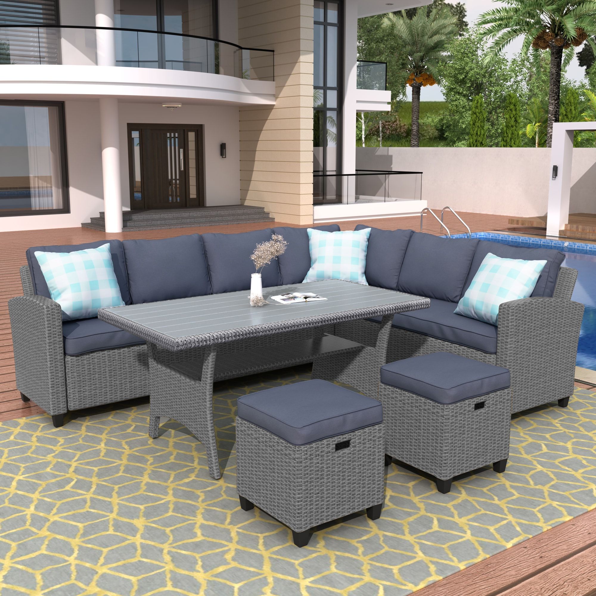 Most Recent Wellfor Uc Wicker Outdoor Furniture 5 Piece Wicker Patio Conversation Set  With Gray Cushions In The Patio Conversation Sets Department At Lowes With Regard To 5 Piece Patio Conversation Set (Photo 13 of 15)