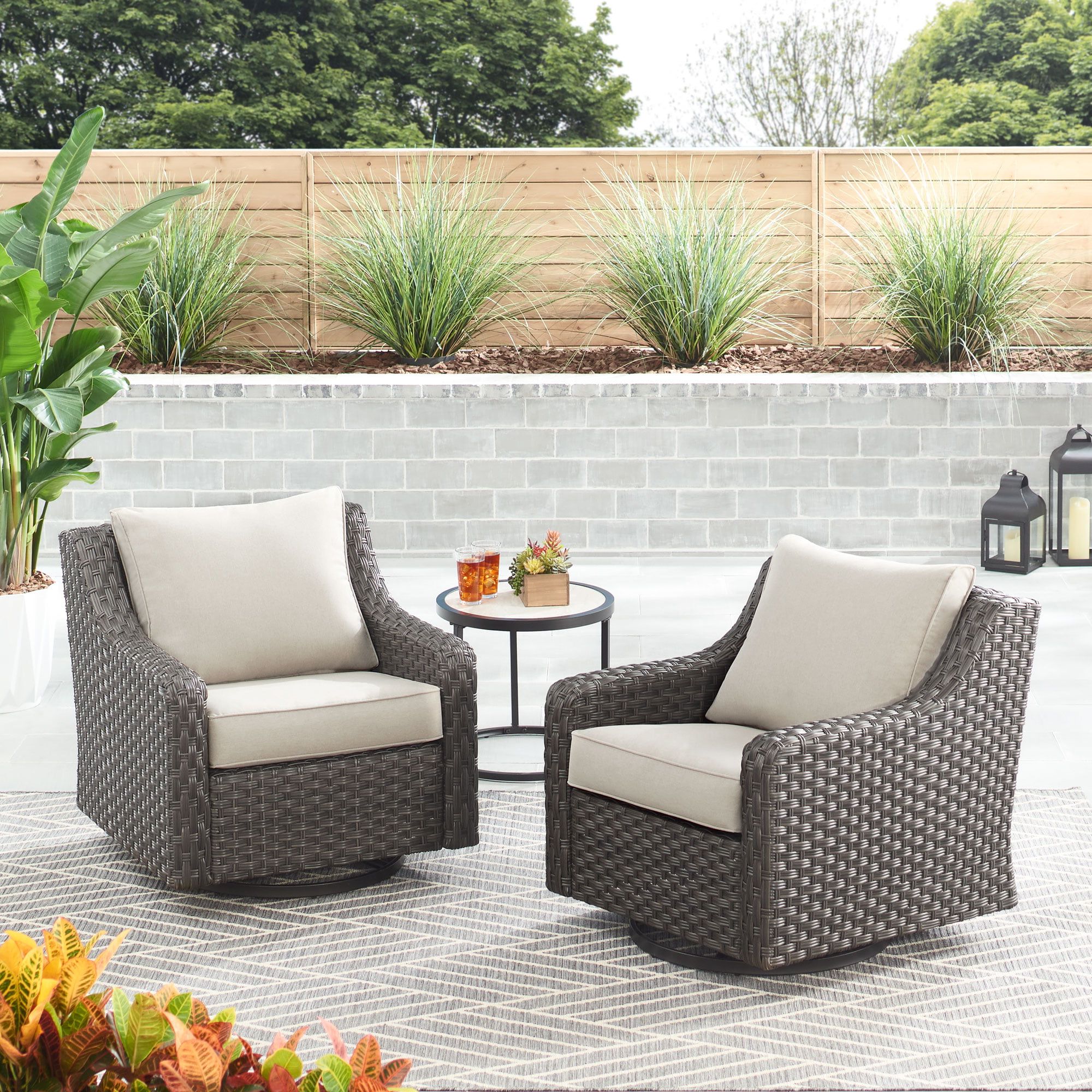 Most Recently Released Better Homes & Gardens River Oaks 2 Piece Wicker Swivel Glider With Patio  Covers, Dark – Walmart With Regard To 2 Piece Swivel Gliders With Patio Cover (View 2 of 15)
