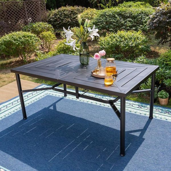 Most Recently Released Outdoor Furniture Metal Rectangular Tables Regarding Phi Villa 64 In. X 39 In. Black Rectangular Metal Outdoor Dining Table  Thd Pv 410 – The Home Depot (Photo 11 of 15)