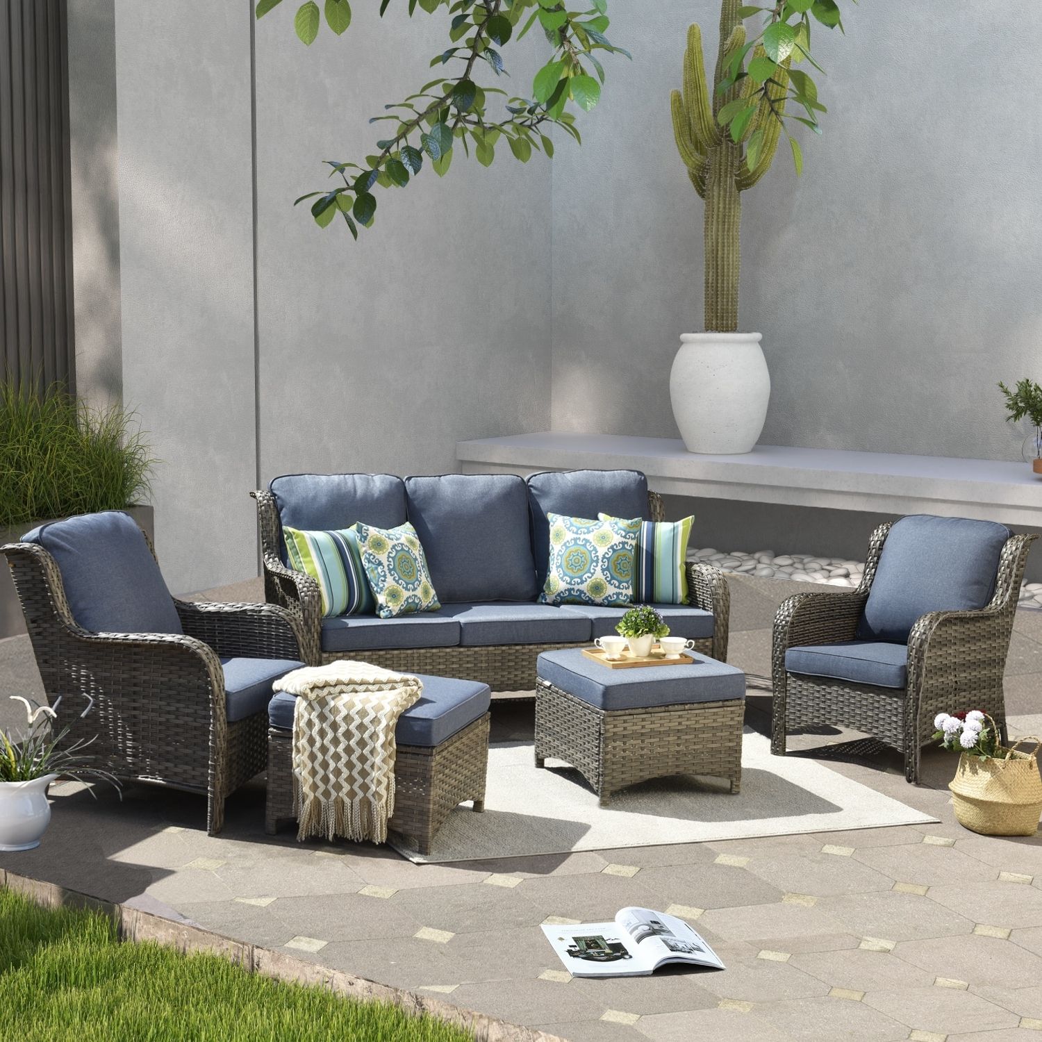 Most Recently Released Ovios 5 Piece Patio Conversation Wicker Furniture Set – On Sale – – 31733697 Intended For 5 Piece Outdoor Patio Furniture Set (Photo 7 of 15)