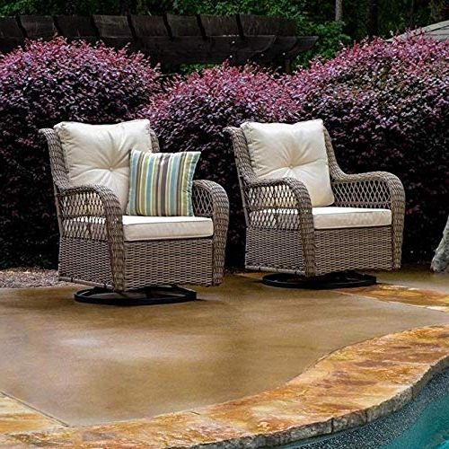 Most Up To Date Amazon: Ukn Coal Bay 2 Piece Swivel Glider Chair Set Beige Natural  Beach Farmhouse Modern Contemporary Resin Wicker Steel Cushion Included  Weather Resistant : Patio, Lawn & Garden Within 2 Piece Swivel Gliders With Patio Cover (Photo 12 of 15)