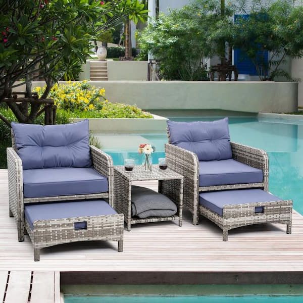 Most Up To Date Brown Wicker Chairs With Ottoman Inside Pamapic 5 Pieces Wicker Patio Furniture Set Outdoor Patio Chairs With  Ottomans, Purple Cushions Bt Bjd5 Wh3 – The Home Depot (Photo 13 of 15)