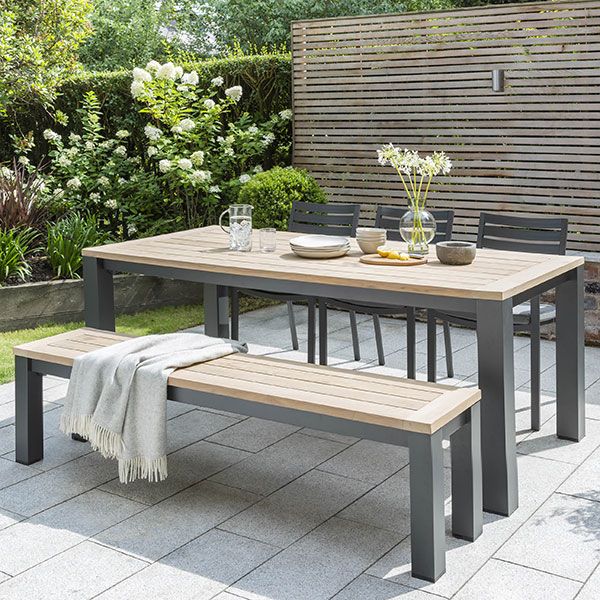 Most Up To Date Kettler Elba Dining Set Table With Bench And Chairs – Grey – Firehouse With Regard To Outdoor Terrace Bench Wood Furniture Set (View 14 of 15)