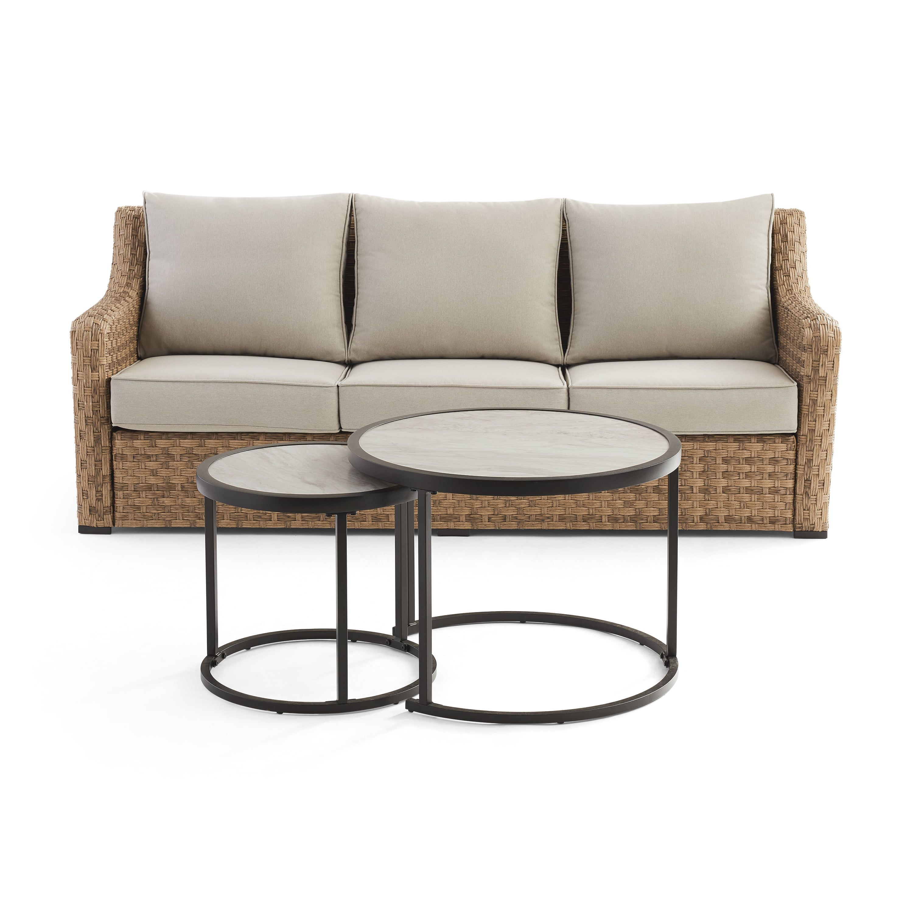 Most Up To Date Oaks Table Set With Patio Cover For Better Homes & Gardens River Oaks 3 Piece Sofa & Nesting Table Set With Patio  Cover – Walmart (Photo 3 of 15)