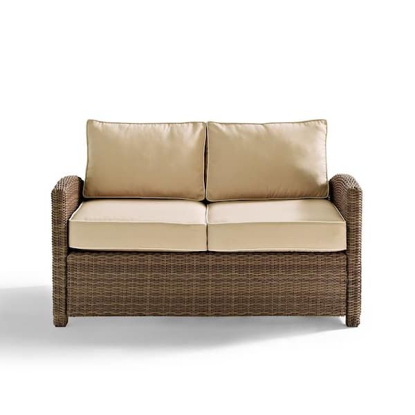 Most Up To Date Outdoor Sand Cushions Loveseats In Crosley Furniture Bradenton Wicker Outdoor Loveseat With Sand Cushions  Ko70022wb Sa – The Home Depot (View 10 of 15)