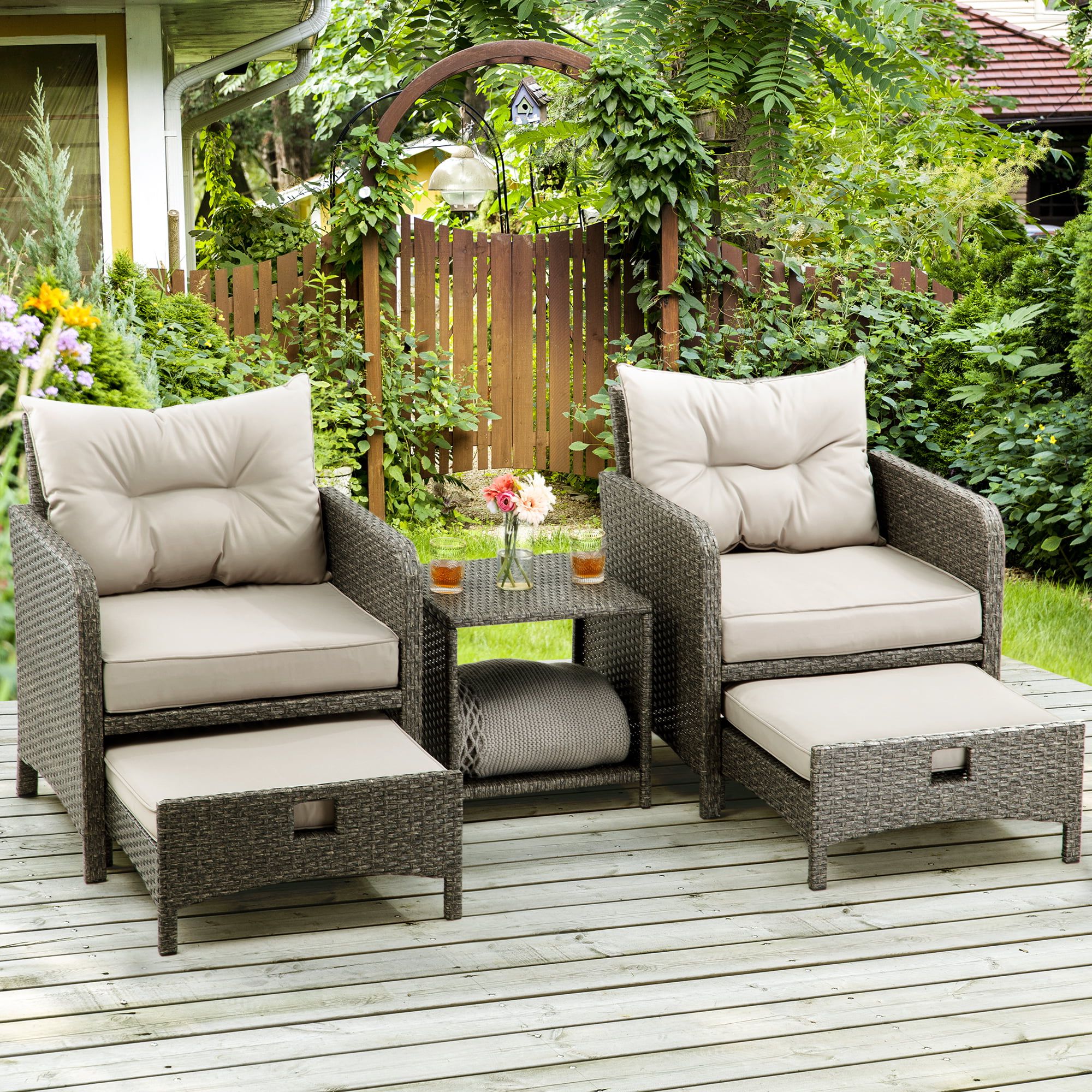 Most Up To Date Pamapic 5 Pieces Wicker Patio Furniture Set Outdoor Patio Chairs With  Ottomans (gray) – Walmart With 5 Piece Patio Conversation Set (Photo 11 of 15)
