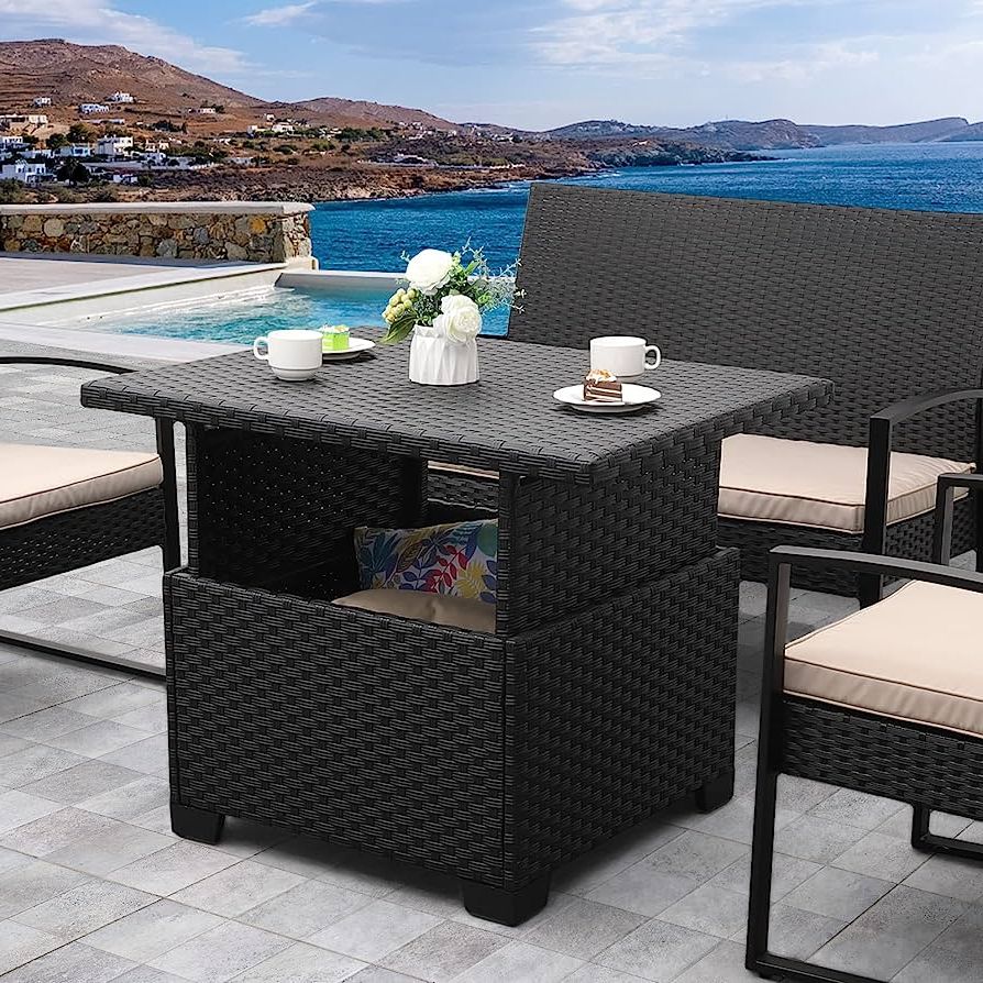 Most Up To Date Storage Table For Backyard, Garden, Porch With Amazon: Rattaner Outdoor Table With Storage Outside Patio Table Wicker  Convertible Coffee Table All Weather Black Outdoor Coffee Table : Patio,  Lawn & Garden (View 5 of 15)