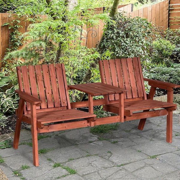 Newest Outsunny 3 Piece Wooden Patio Conversation Set Garden Bench With Middle  Table And Natural Weather Fighting Materials 84b 441 – The Home Depot Pertaining To Outdoor Terrace Bench Wood Furniture Set (View 10 of 15)