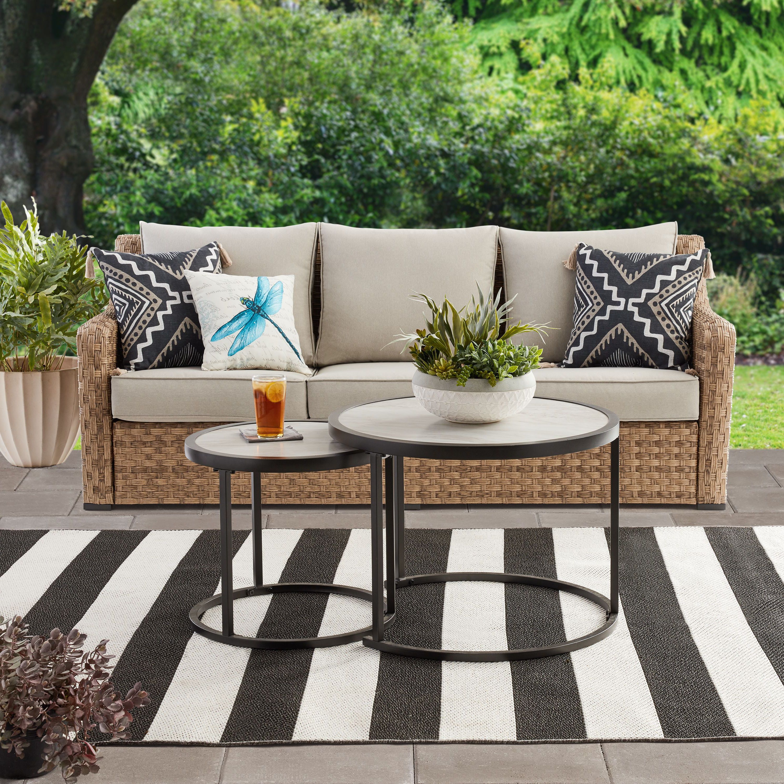 Oaks Table Set With Patio Cover Inside Most Recently Released Better Homes & Gardens River Oaks 3 Piece Sofa & Nesting Table Set With Patio  Cover – Walmart (Photo 1 of 15)