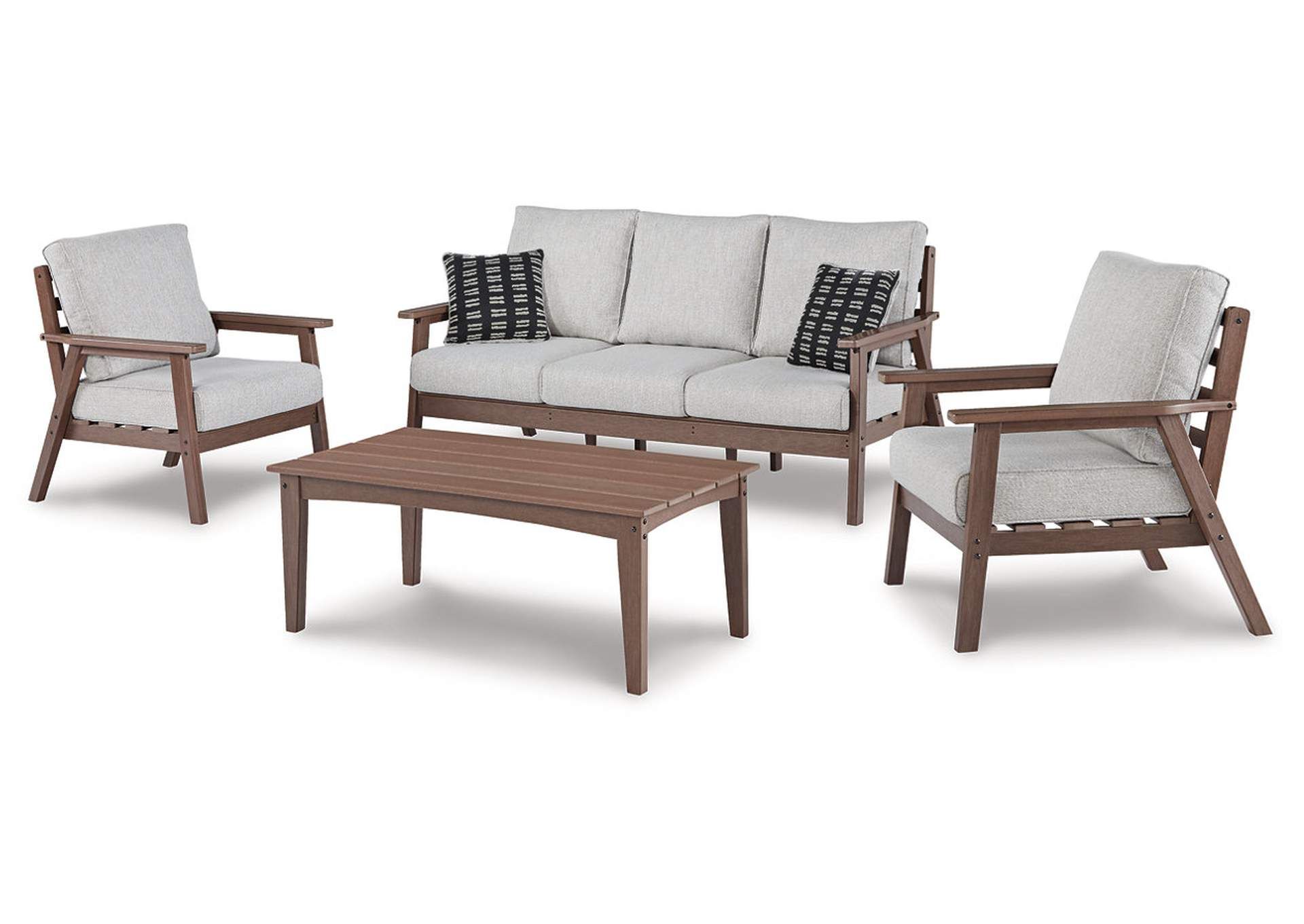 Outdoor 2 Arm Chairs And Coffee Table With Regard To Well Known Emmeline Outdoor Sofa And 2 Chairs With Coffee Table Ivan Smith Furniture (View 8 of 15)