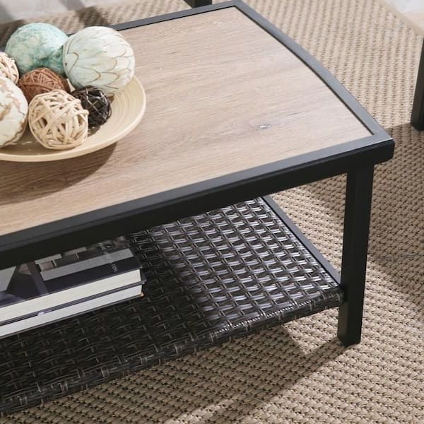 Outdoor 2 Tiers Storage Metal Coffee Tables Throughout Current Ulax Furniture Rectangle Metal Wicker Outdoor Coffee Table With 2 Tier  Storage Shelf Hd 970282 – The Home Depot (Photo 3 of 15)