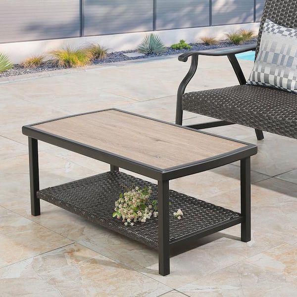 Outdoor 2 Tiers Storage Metal Coffee Tables Within 2017 Ulax Furniture Rectangle Metal Wicker Outdoor Coffee Table With 2 Tier  Storage Shelf Hd 970282 – The Home Depot (Photo 1 of 15)