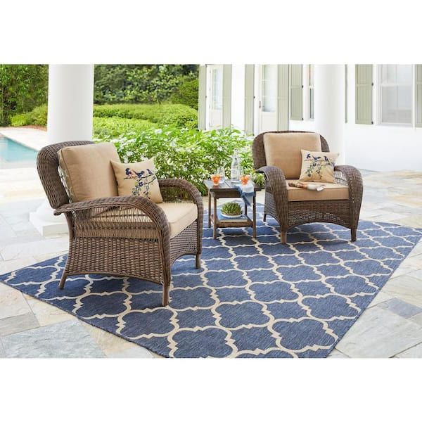 Outdoor Stationary Chat Set For Best And Newest Hampton Bay Beacon Park Brown 3 Piece Wicker Outdoor Stationary Chat Set  With Toffee Cushions Frs80812c St 3 – The Home Depot (Photo 3 of 15)