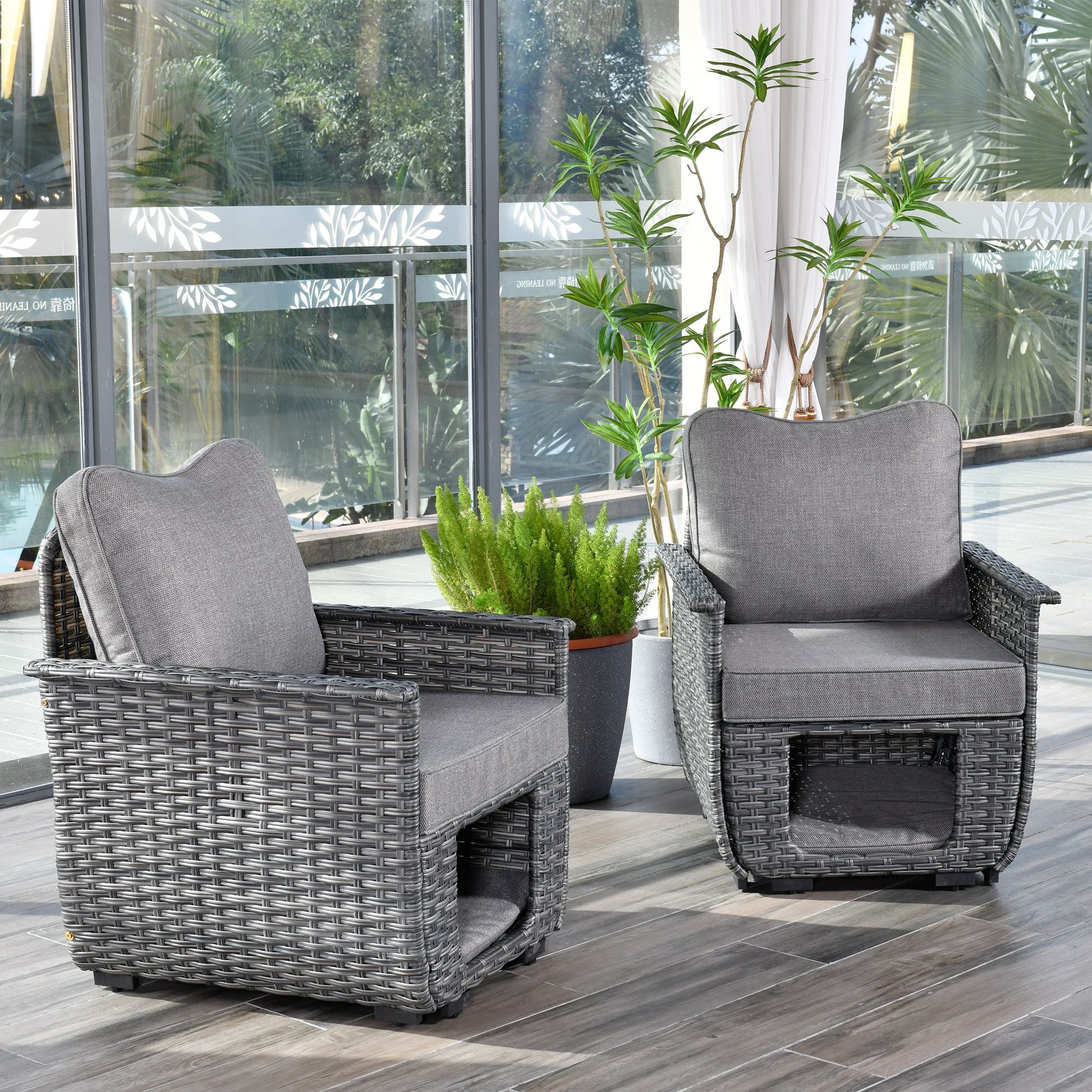 Outdoor Stationary Chat Set With Regard To Well Liked Ovios Nature Set Of 2 Rattan Gray Rattan Metal Frame Stationary Conversation  Chair(s) With Gray Cushioned Seat In The Patio Chairs Department At  Lowes (View 15 of 15)