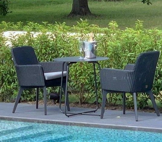 Patio Furniture Wicker Outdoor Bistro Set For Well Known Garden Bistro Set With 2 Modern All Weather Rattan Chairs & Grey Aluminium Bistro  Table (Photo 15 of 15)
