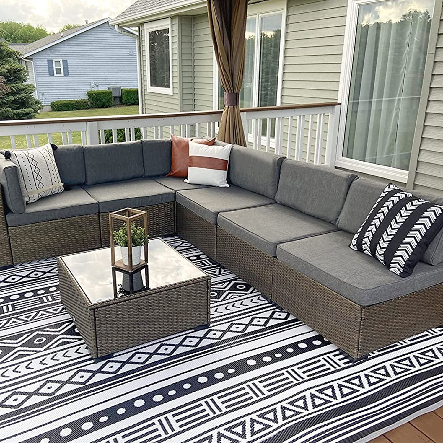 Patio Rattan Wicker Furniture In Current Amazon: Kinsunny 7 Piece Outdoor Patio Furniture Set Wicker Sectional  Sofa With 2 Pillows And Tea Table Patio Rattan Conversation Chair Sofa Set  : Patio, Lawn & Garden (Photo 10 of 15)