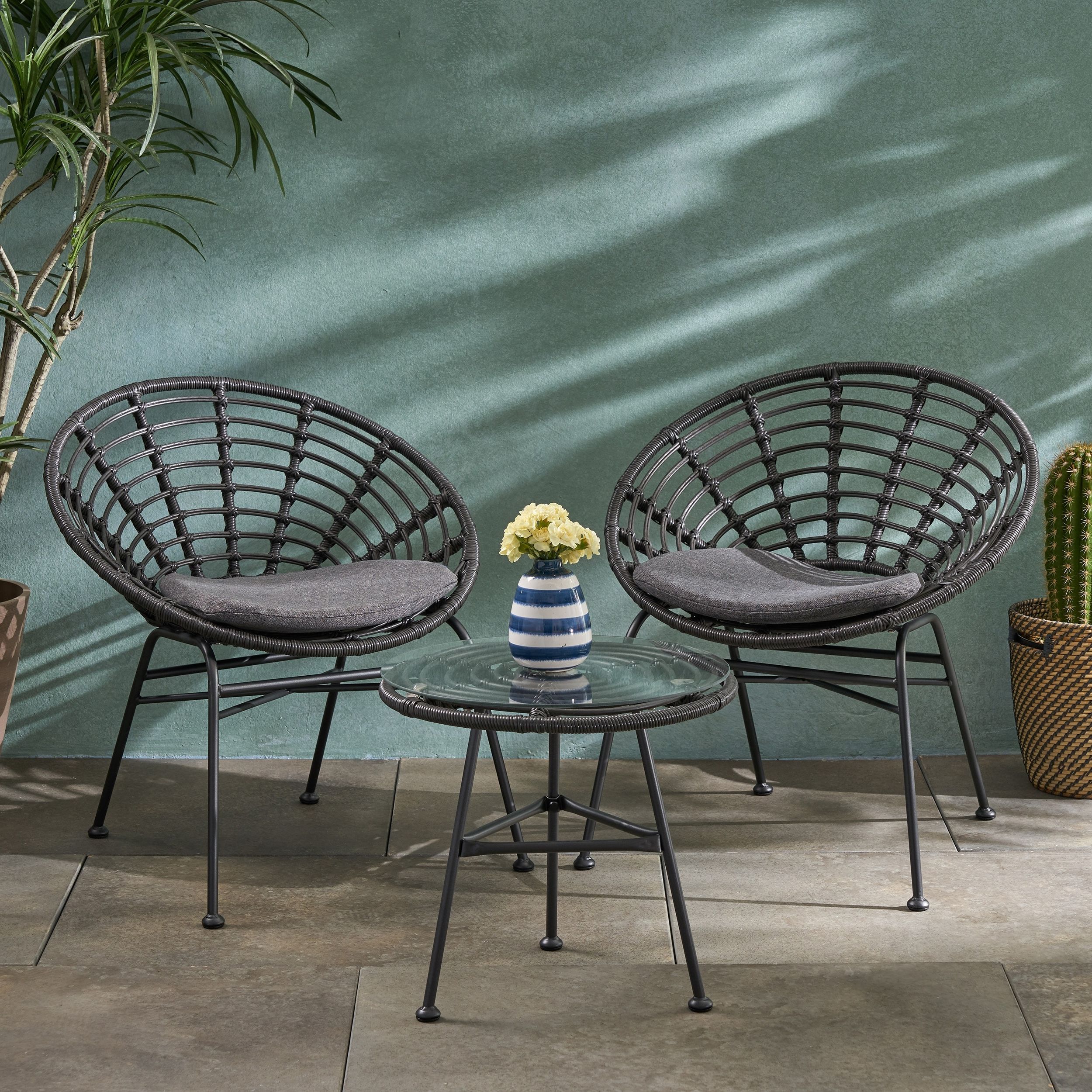 Pigment Outdoor Modern Boho 2 Seater Wicker Chat Set With Side Table Christopher Knight Home – On Sale – – 28422729 Regarding Best And Newest 3 Piece Outdoor Boho Wicker Chat Set (View 9 of 15)