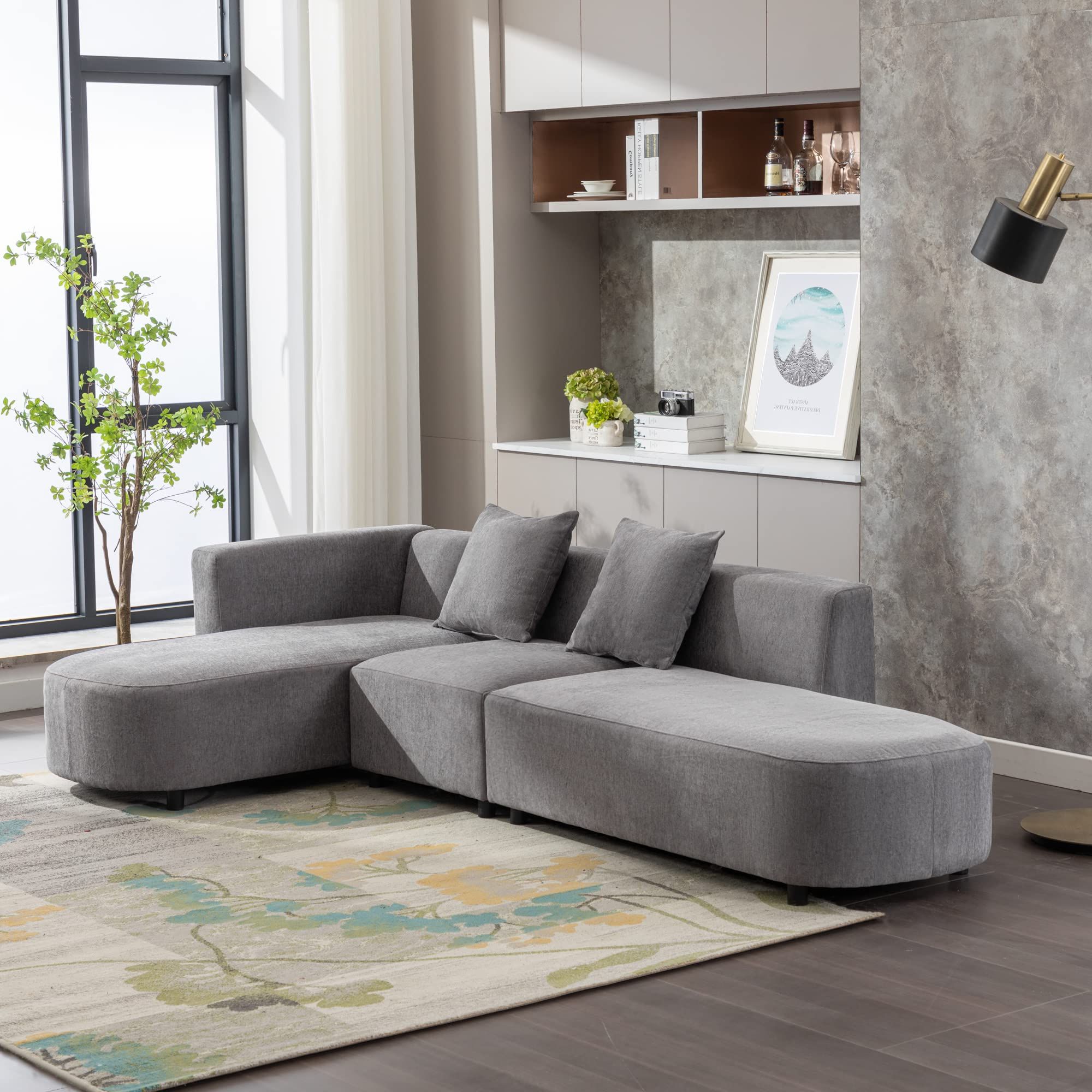 Popular 3 Piece Curved Sectional Set Pertaining To Amazon: Merax Luxury Modern Living Room Sofa Sectional Upholstery Couch  With Chaise 3 Piece Set, L Shape Love Seats, Gray : Home & Kitchen (View 13 of 15)