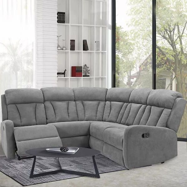 Popular 3 Piece Curved Sectional Set Throughout Luxury Comfort 81.5 In. W Slope Arm 3 Piece Polyester Curved Sectional Sofa  Manual Recliner Living Room Set In Gray Gy Se Recliner – The Home Depot (Photo 9 of 15)