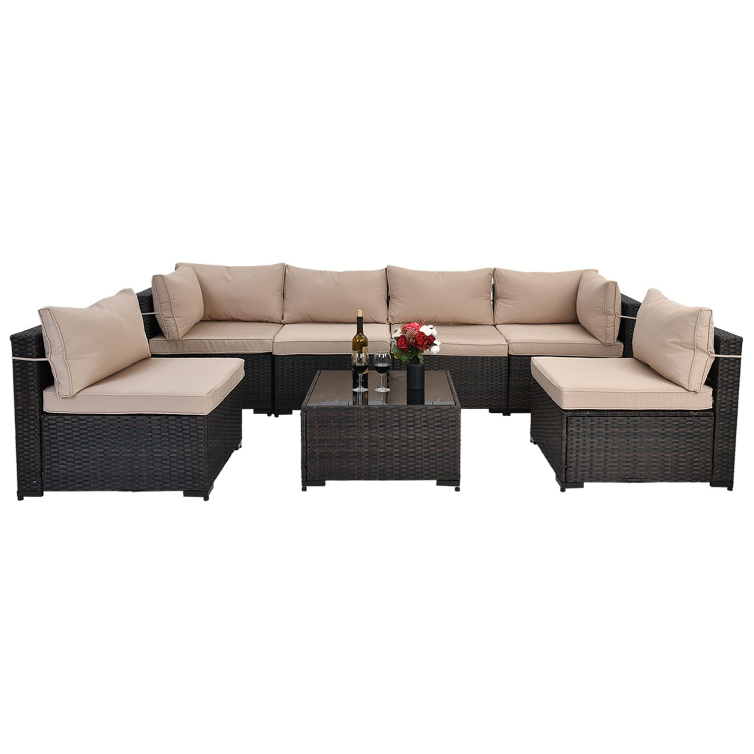 Popular Patio Conversation Set 7 Piece Rattan Patio Conversation Set With Off White  Cushions In The Patio Conversation Sets Department At Lowes In 7 Piece Rattan Sectional Sofa Set (View 12 of 15)