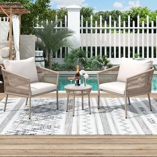 Popular Woven Rope Outdoor 3 Piece Conversation Set For Light Luxury Simple Outdoor Woven Rope Chair Set, Including 2 Single Chairs  And 1 Coffee Table, Suitable For Outdoor, Balcony – –  (View 8 of 15)