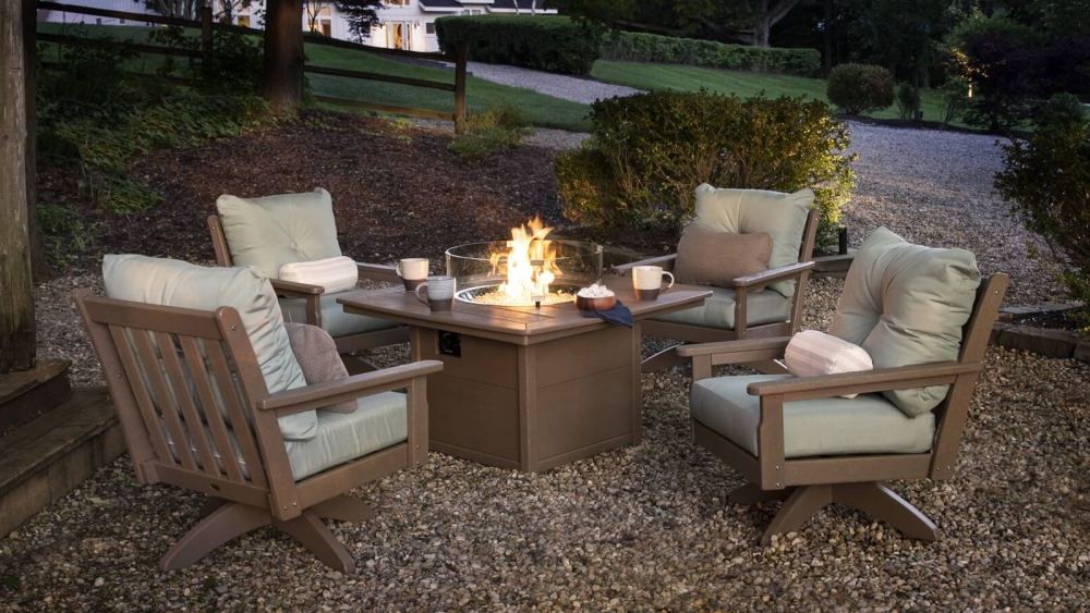 Recent 5 Piece Patio Conversation Set Within Vineyard 5 Piece Deep Seating Swivel Conversation Set With Fire Pit Table –  Seats 4 Pws499 2polywood (Photo 6 of 15)