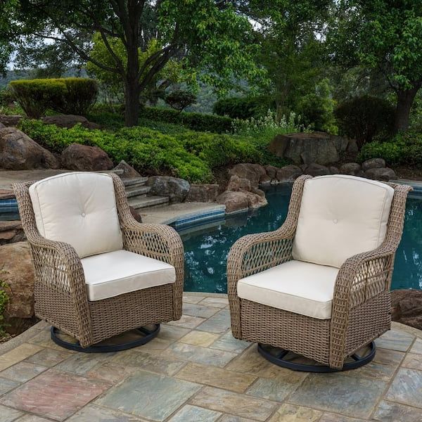 Recent Tortuga Outdoor Rio Vista Wicker Swivel Glider Outdoor Chair Bundle With  Plush Beige Cushions (2 Patio Furniture Chairs) Rio 2pc Chair – The Home  Depot For 2 Piece Swivel Gliders With Patio Cover (Photo 3 of 15)