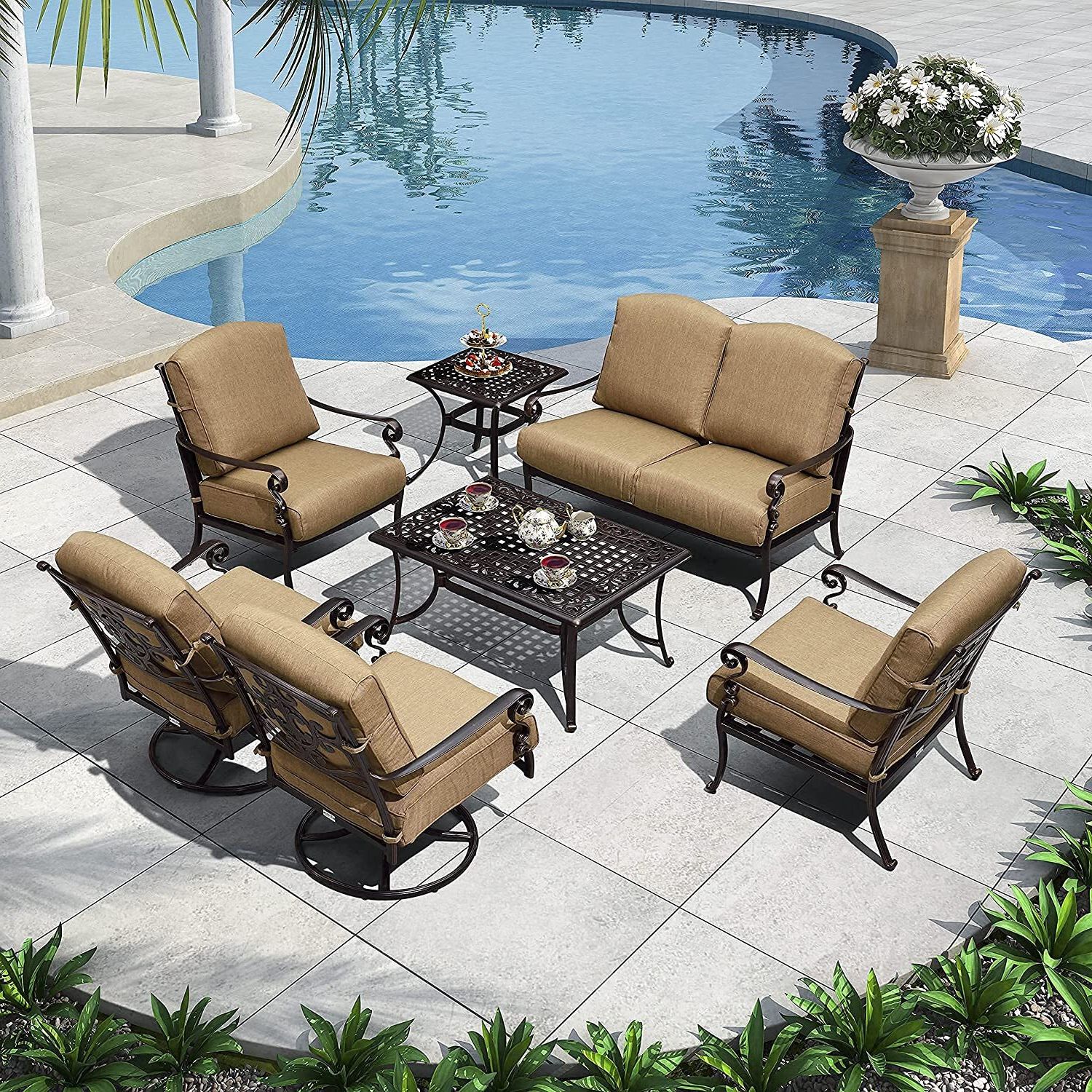 Side Table Iron Frame Patio Furniture Set Throughout Widely Used Cast Iron Patio Furniture Sets – Ideas On Foter (Photo 13 of 15)