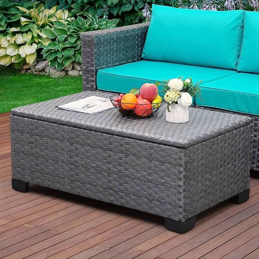 Storage Table For Backyard, Garden, Porch For Most Recently Released Amazon: Outdoor Storage Table Wicker Patio Coffee Table All Weather  Rattan Side Table With Waterproof Cover, Grey : Patio, Lawn & Garden (View 4 of 15)