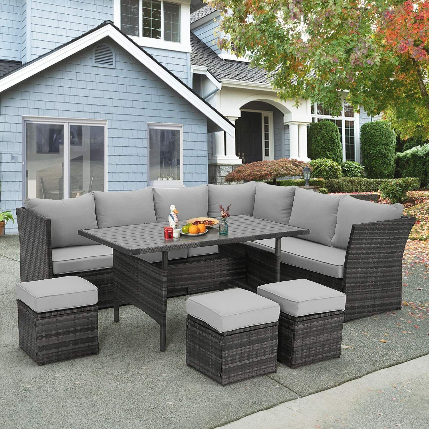 U Max 7 Pieces Outdoor Furniture Set Patio Wicker Rattan Sectional Sofa W/  Table (Photo 15 of 15)