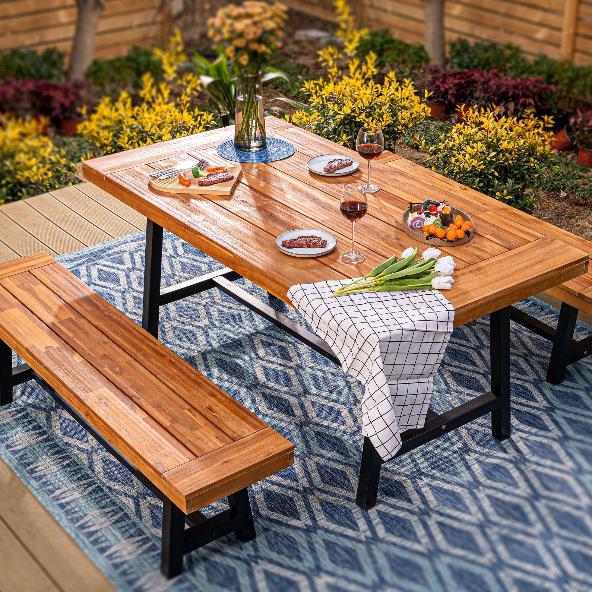 Wayfair Throughout Fashionable Outdoor Terrace Bench Wood Furniture Set (View 13 of 15)