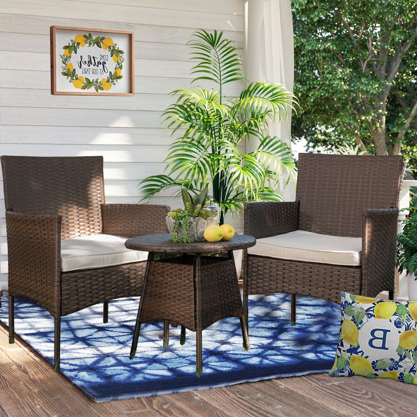 Well Known Barton 3 Pieces Outdoor Wicker Chair Set Rattan Patio Furniture Seat  Cushions (Photo 11 of 15)