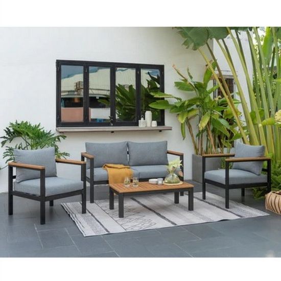 Well Known Outdoor Furniture Sofa With Armchairs And Table Series "ribes" Cushions  Included With Regard To Cushions & Coffee Table Furniture Couch Set (View 15 of 15)