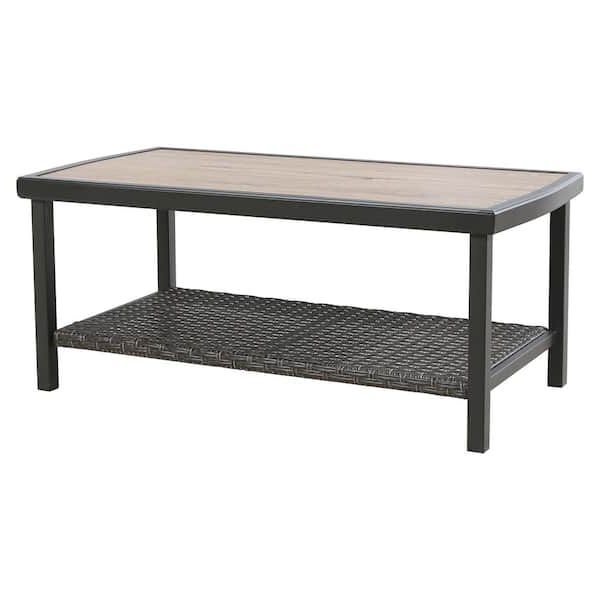 Well Known Ulax Furniture Rectangle Metal Wicker Outdoor Coffee Table With 2 Tier  Storage Shelf Hd 970282 – The Home Depot Inside Outdoor 2 Tiers Storage Metal Coffee Tables (Photo 2 of 15)