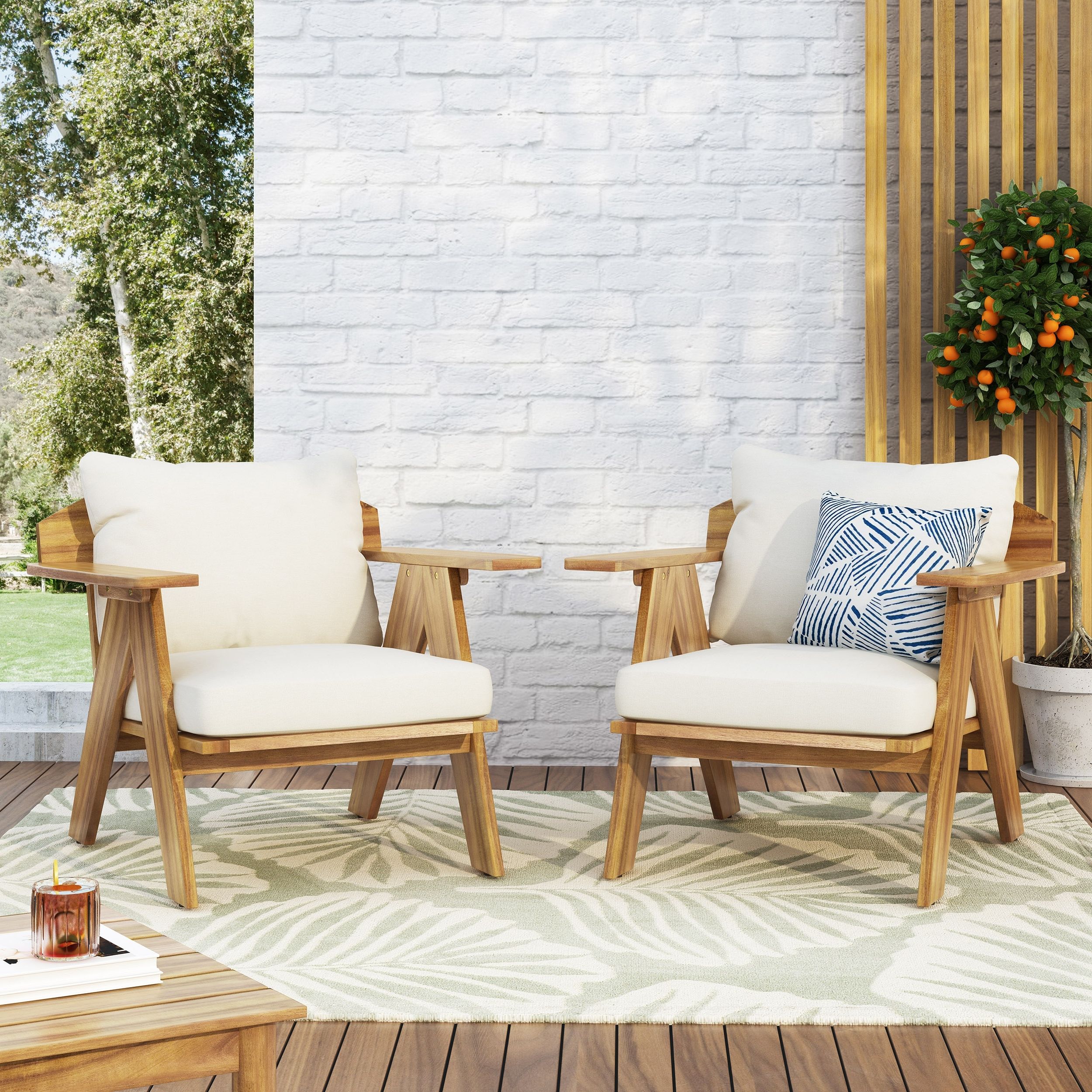 Well Liked Acacia Wood With Table Garden Wooden Furniture Within Arcola Outdoor Acacia Wood Club Chairs With Cushions (set 2)christopher  Knight Home – On Sale – – 32221828 (Photo 10 of 15)
