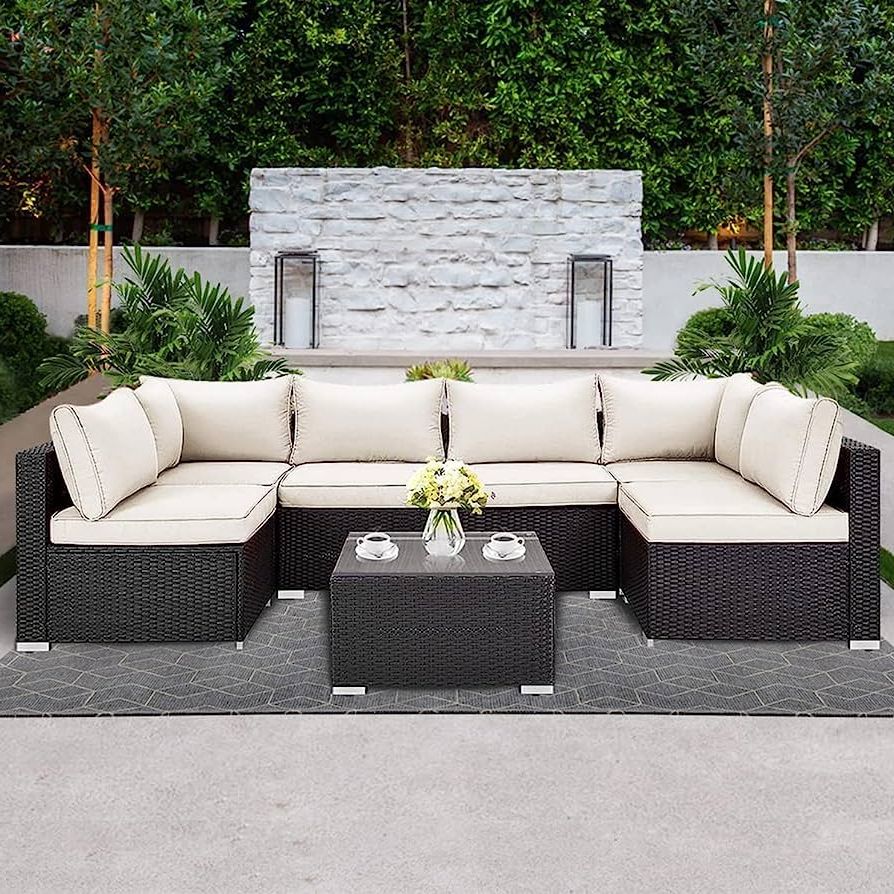 Widely Used Amazon: Lausaint Home Patio Furniture Set, Pe Rattan Outdoor Patio  Furniture All Weather Outdoor Sectional Conversation Sets With Cushions And  Tempered Glass Table For Garden (beige) : Home & Kitchen With All Weather Rattan Conversation Set (View 3 of 15)